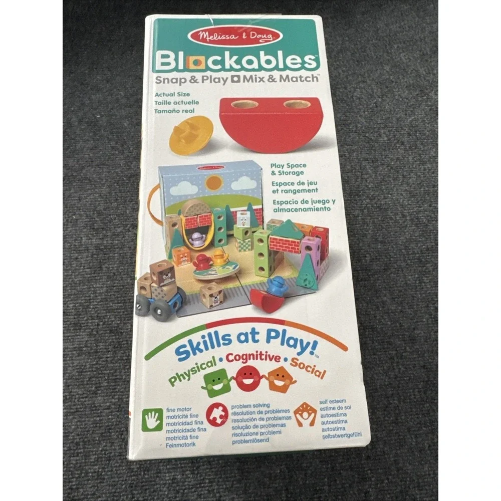 Melissa & Doug Blockables Snap & Play Town Wooden Building Set 73pc 50279 NEW